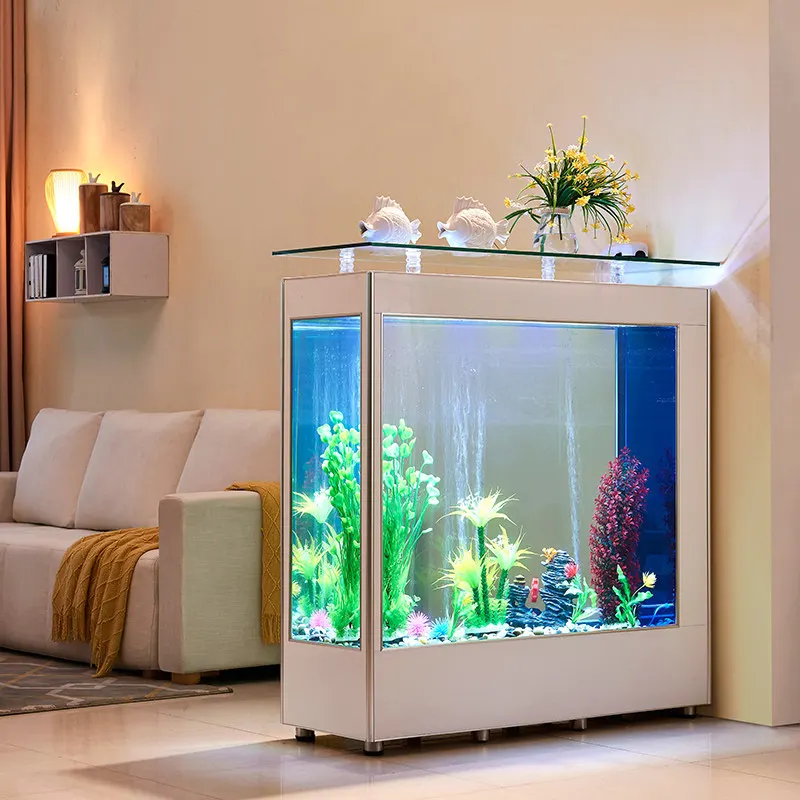 

Fish tank living room household rectangular simple modern large and medium-sized glass aquarium ecological water-free entrance
