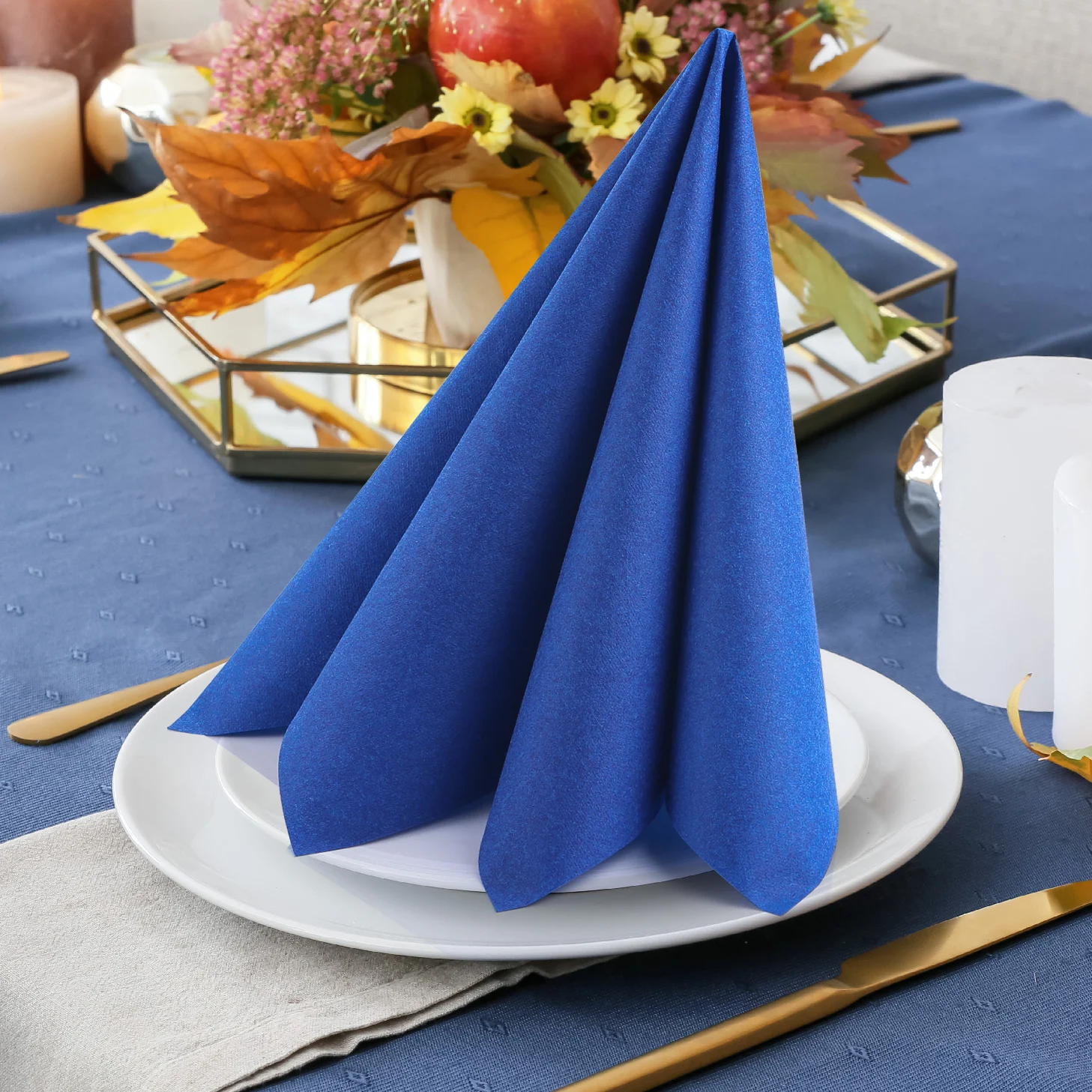 MORGIANA 50 Pack Napkins Paper Dark Blue Linen Feel Napkins Disposable Serviettes for Party Christmas Wedding Birthday 40x40cm