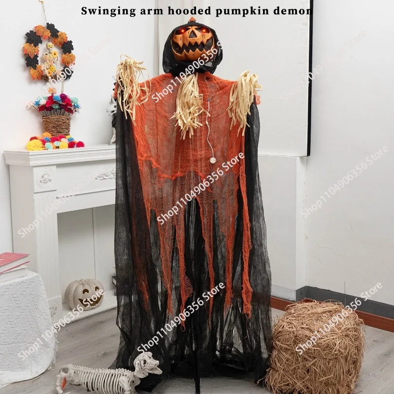 Halloween pumpkin standing ghost electric induction horror luminous sound ornament haunted house secret room scene prop ornament