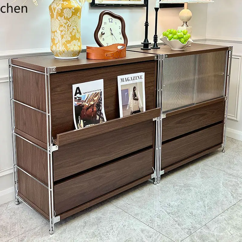 CZ Walnut-colored magazine cabinet sideboard for coffee machine storage cabinet for living room, sofa side cabinet