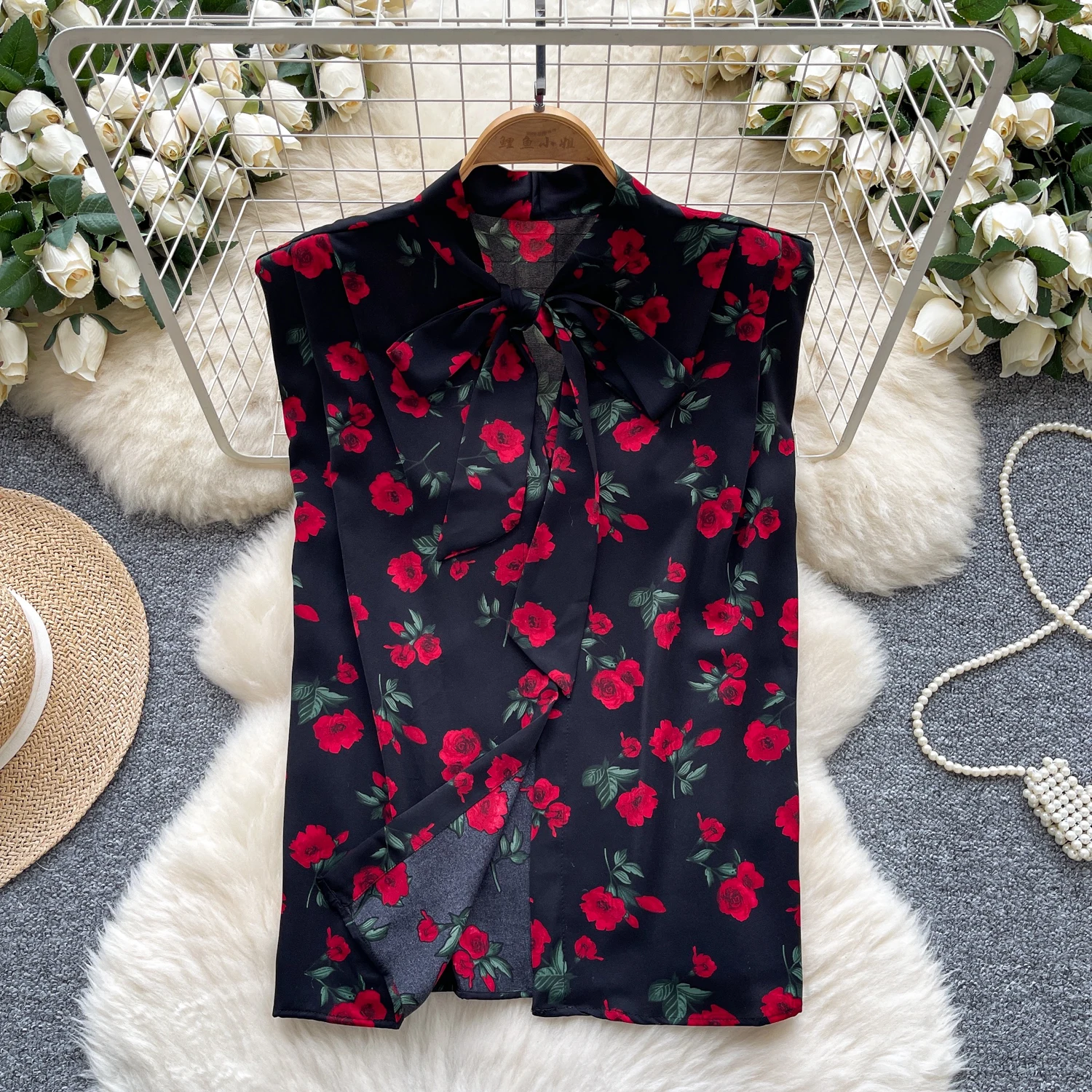 

French Vintage Elegant sleeveless butterfly lace-up Blouse Fashion Chic Top Fairy Summer Women Shirt