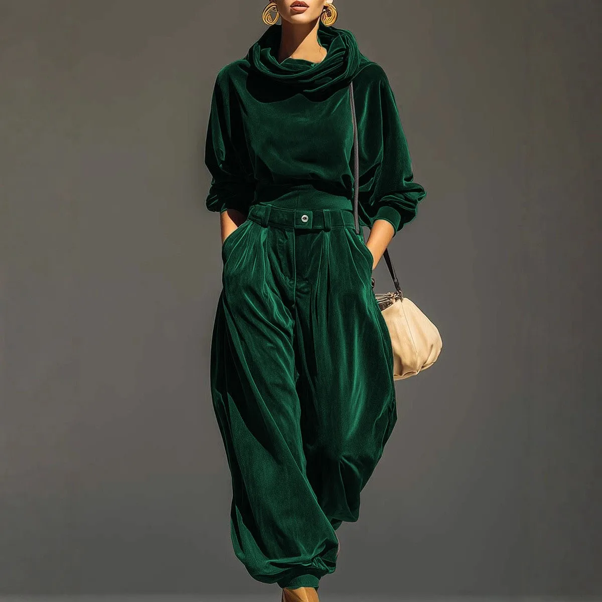 Hooded Casual Set with Pocket and Washed Finish Full Length Long Sleeve Japanese Korean Casual Loose Top Women Sets Winter