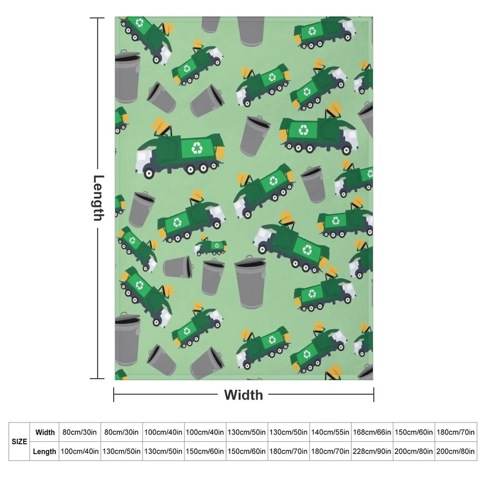 Recycling Garbage Truck Pattern Throw Blanket couch cozy soft plush fuzzy picnic outdoor blanket