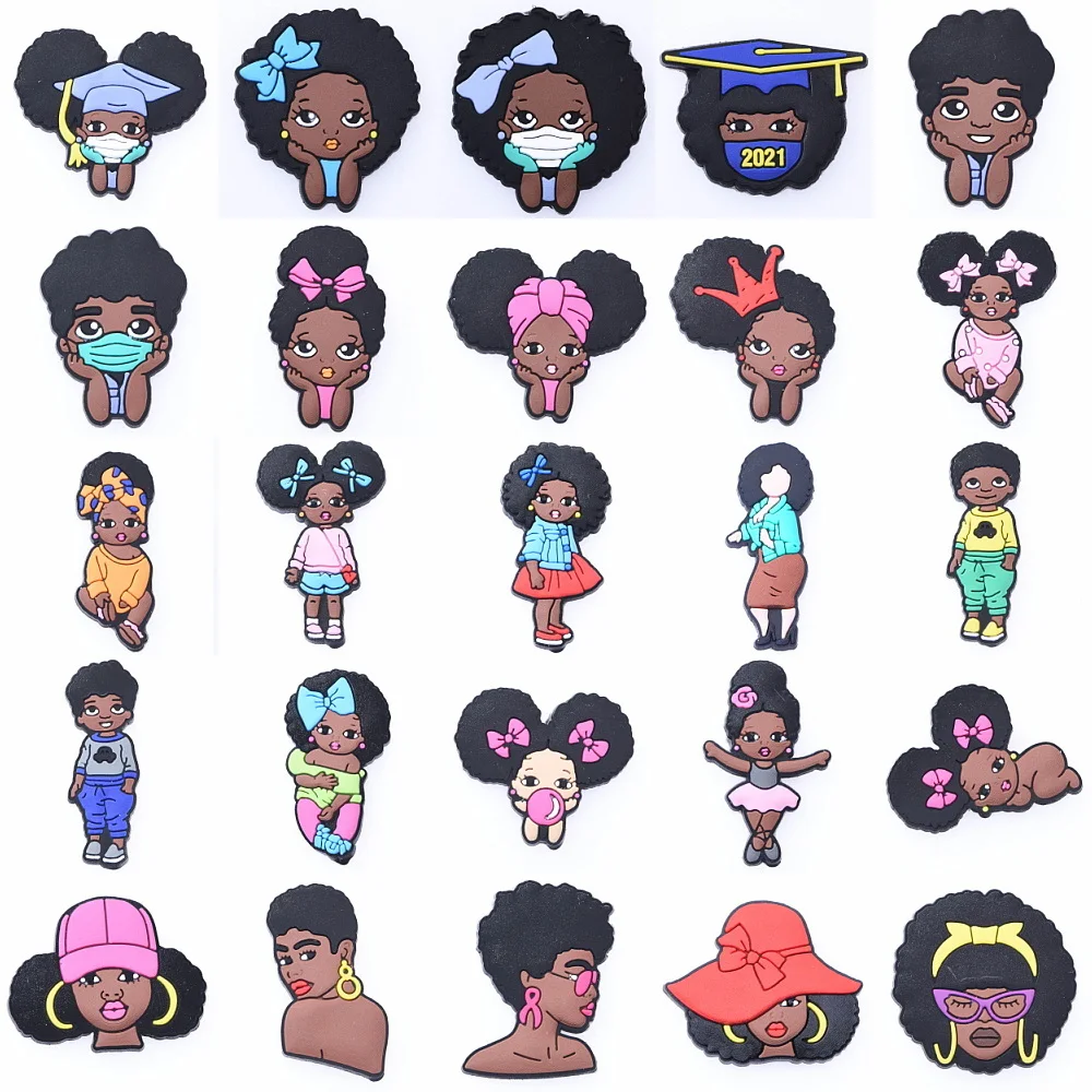 1pcs Cartoon Kids Black Girls Shoe Decoration Baby Shoe Charms Boys Girls Clog Charm Party Favor