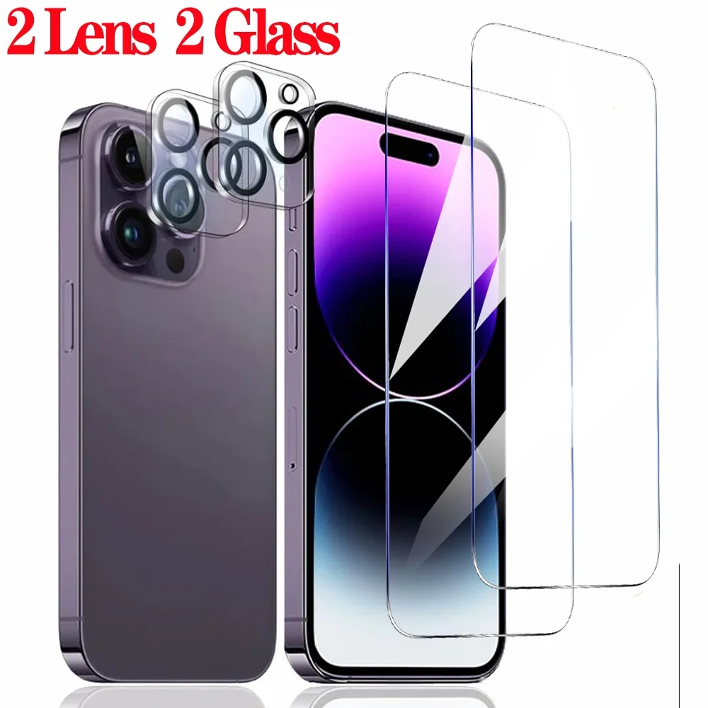 

2+2 Tempered Glass For iPhone 17 16e 16 15 14 13 Pro Max Screen Protector+Camera Lens Film For iPhone 11 12 13 Mini Front Glass