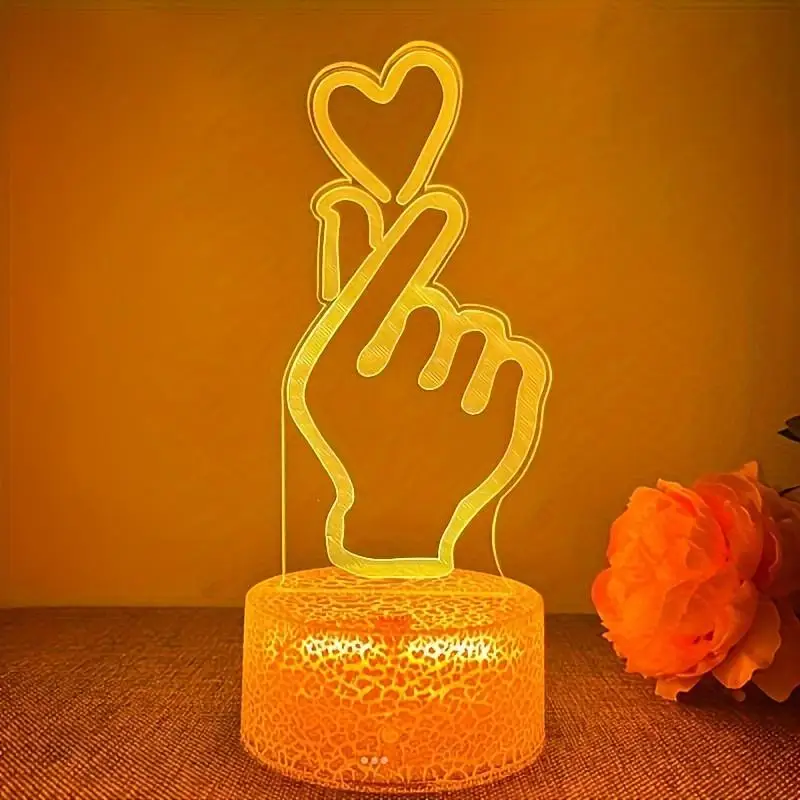 Finger Love-Veilleuse 3D avec interrupteur tactile, 7 convertisseurs de documents, lampe de bureau pour salon, chambre à coucher, lampes de décoration d'étude, cadeau