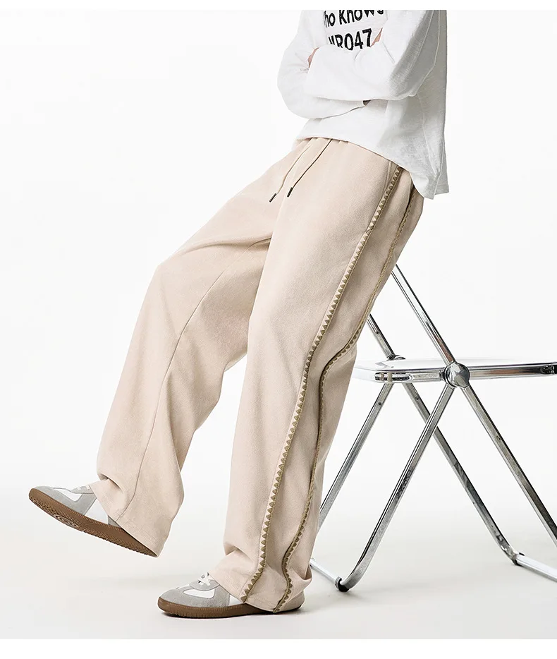 Suede Straight Casual Pants Men's Four Seasons Pants Shell Embroidery Design Vintage Loose Pants Sport