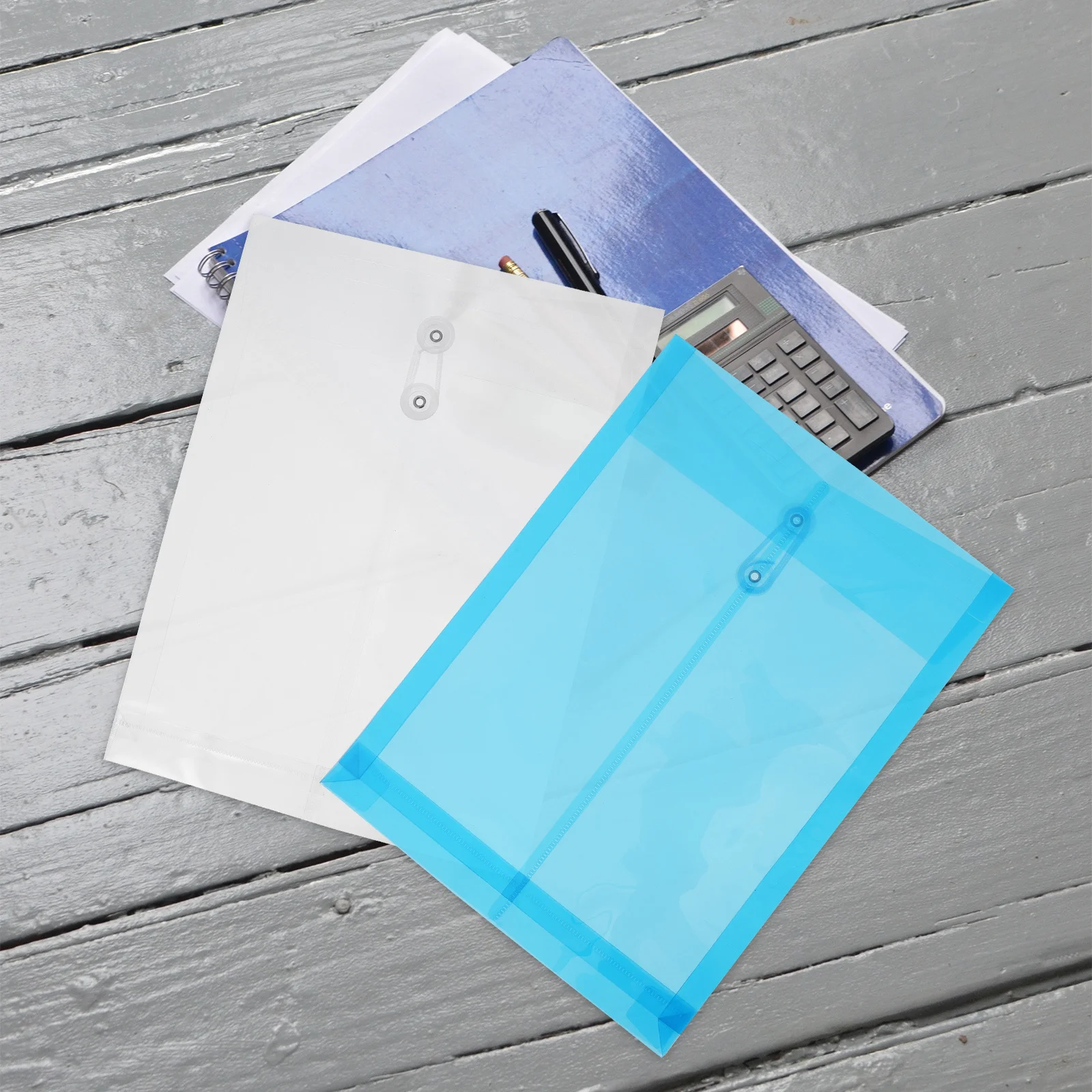 

1Set A4 Document Bag Assorted Color Transparent PVC File Folder Button File Organizer Practical Storage for Office School