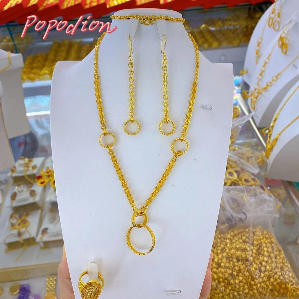 New Dubai Gold Plated Party Necklace Earrings for Women's Jewelry Set DD10315