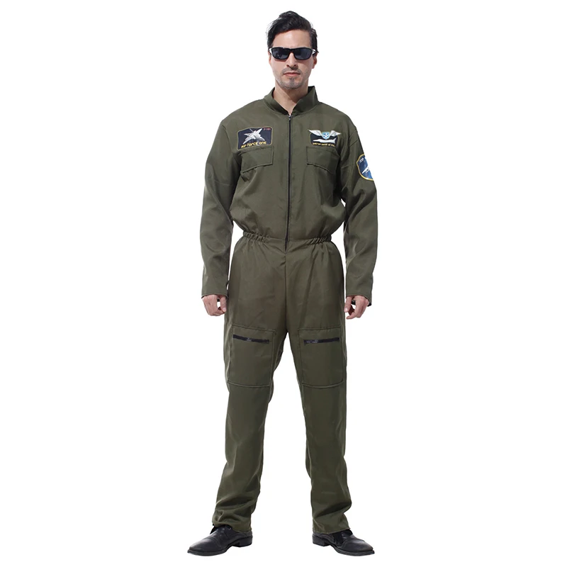 Adult Flight Pilot Costume Men Air Force Costumes Cosplay Uniform Children Halloween ArmyGreen Soldier Cosplay