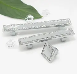 Crystal Glass Furniture Knobs and Handles Chrome Gold Cabinet Drawer Square knob Wardrobe Pulls Luxury Kitchen Accessories