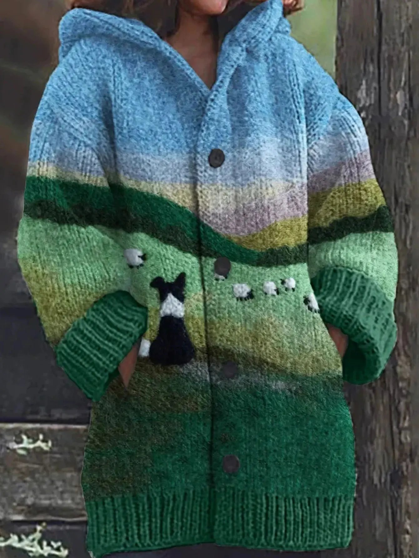 

Women's Long Sleeve Hooded Knit Cardigan Graphic Print Single Breasted Comfortable Outerwear for Autumn Winter