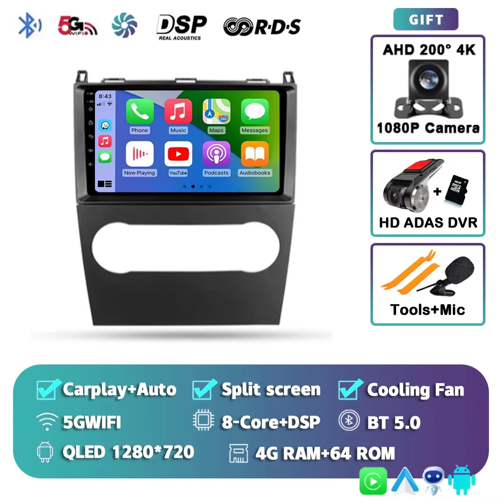 Voor Mercedes-Benz A-Klasse 2 W169 C169 2004 - 2012 2K 12+256 QLED Android 16 CarPlay autoradio multimediaspeler GPS stereo