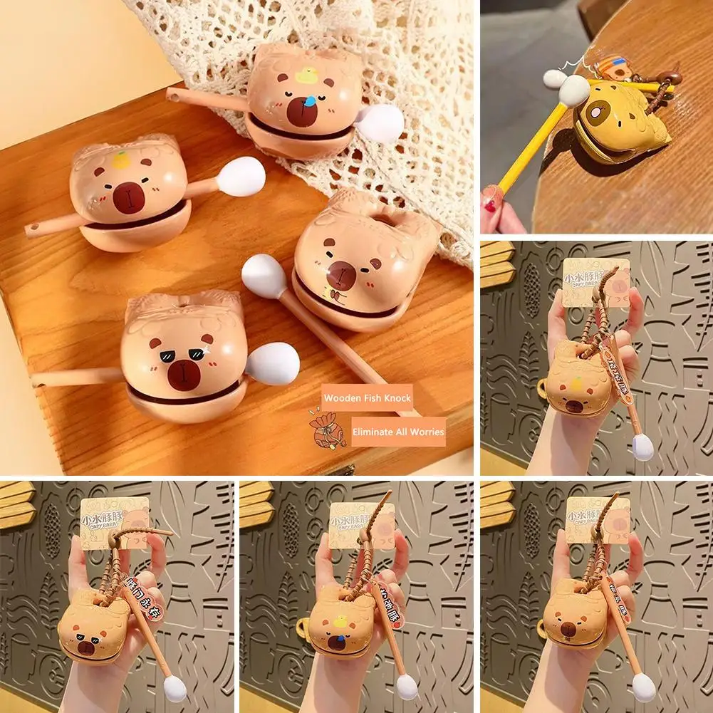 1PC Kapibara Wooden Knock Key Chain Cute Cartoon Couple Bag Pendant Online Toy Key Chain Gift Stress Reducing Toys Stress Relief