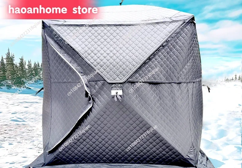 Outdoor 3-4 Person 4 Season Sauna House with Thickened Winter Ice Fishing Tent Large Window/chimney Mouth quick Open Portable