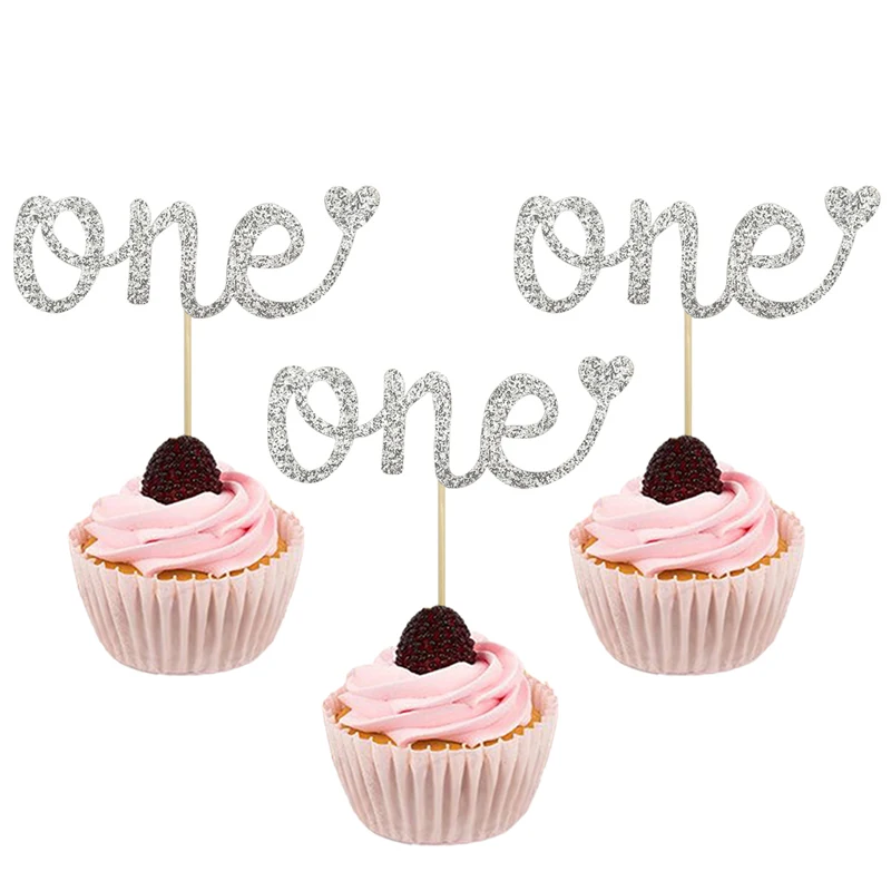 10pcs ONE CupCake Topper Kids Oh baby Wild one 1St Happy Birthday Party Cupcake Topper Baby Shower Supplies Baking Decoration