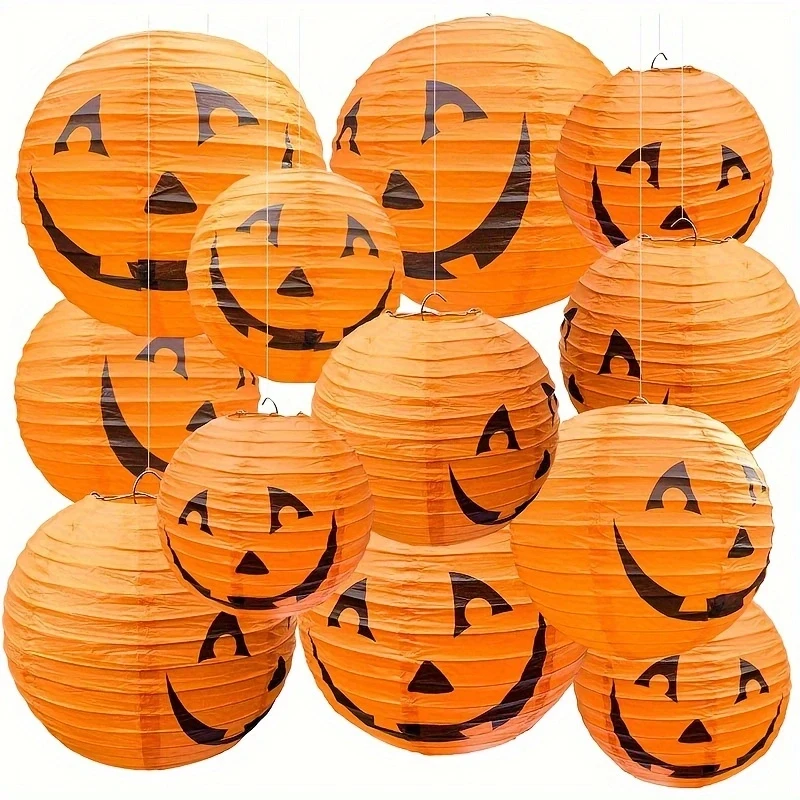 12Pcs Halloween Pumpkin Paper Lantern Halloween Jack Pumpkin Lantern Orange Pumpkin Lantern for Halloween Party Halloween Pumpkin Hanging Paper Lantern for Indoor and Outdoor Decoration
