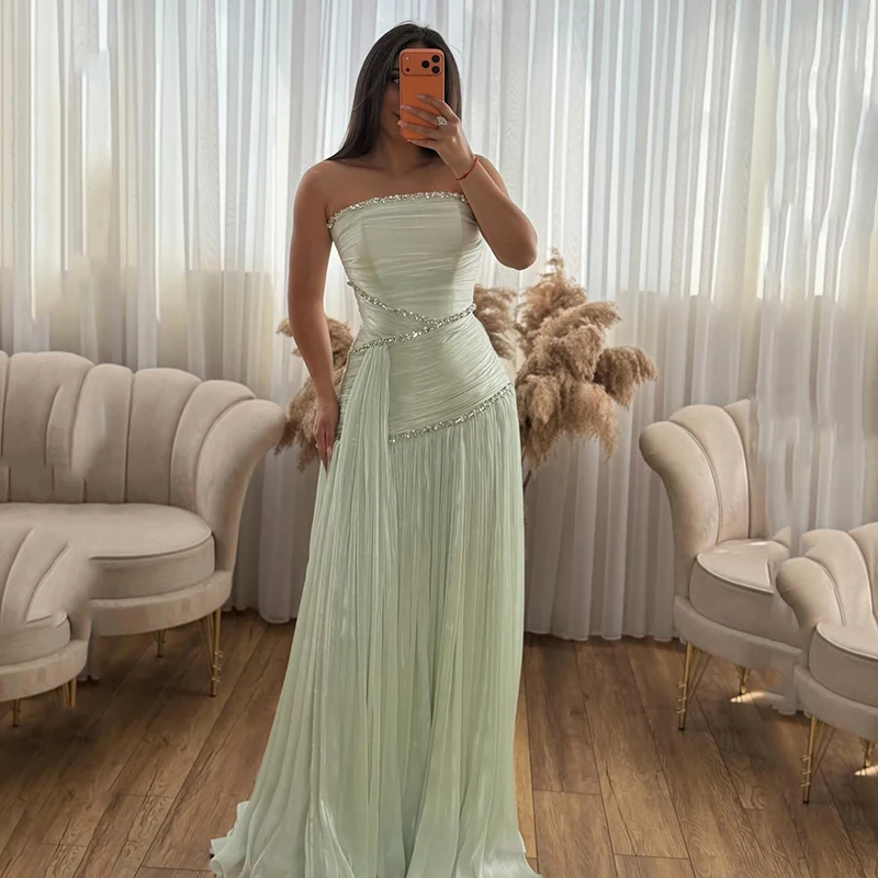 Thinyfull Formal A-Line Prom Dresses 2026 Strapless Beadings Maxi Evening Dress Women Night Cocktail Party Prom Gowns Customized