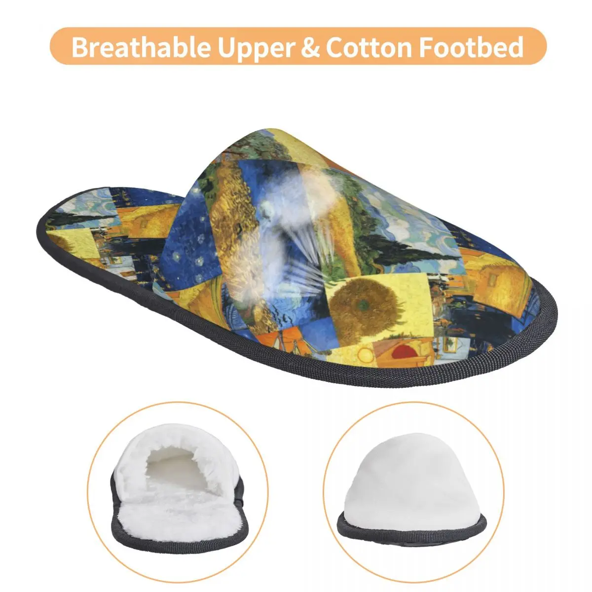 Custom Vincent Van Gogh Paintings Art Collage Cozy Scuff With Memory Foam Slippers Women Hotel House Shoes
