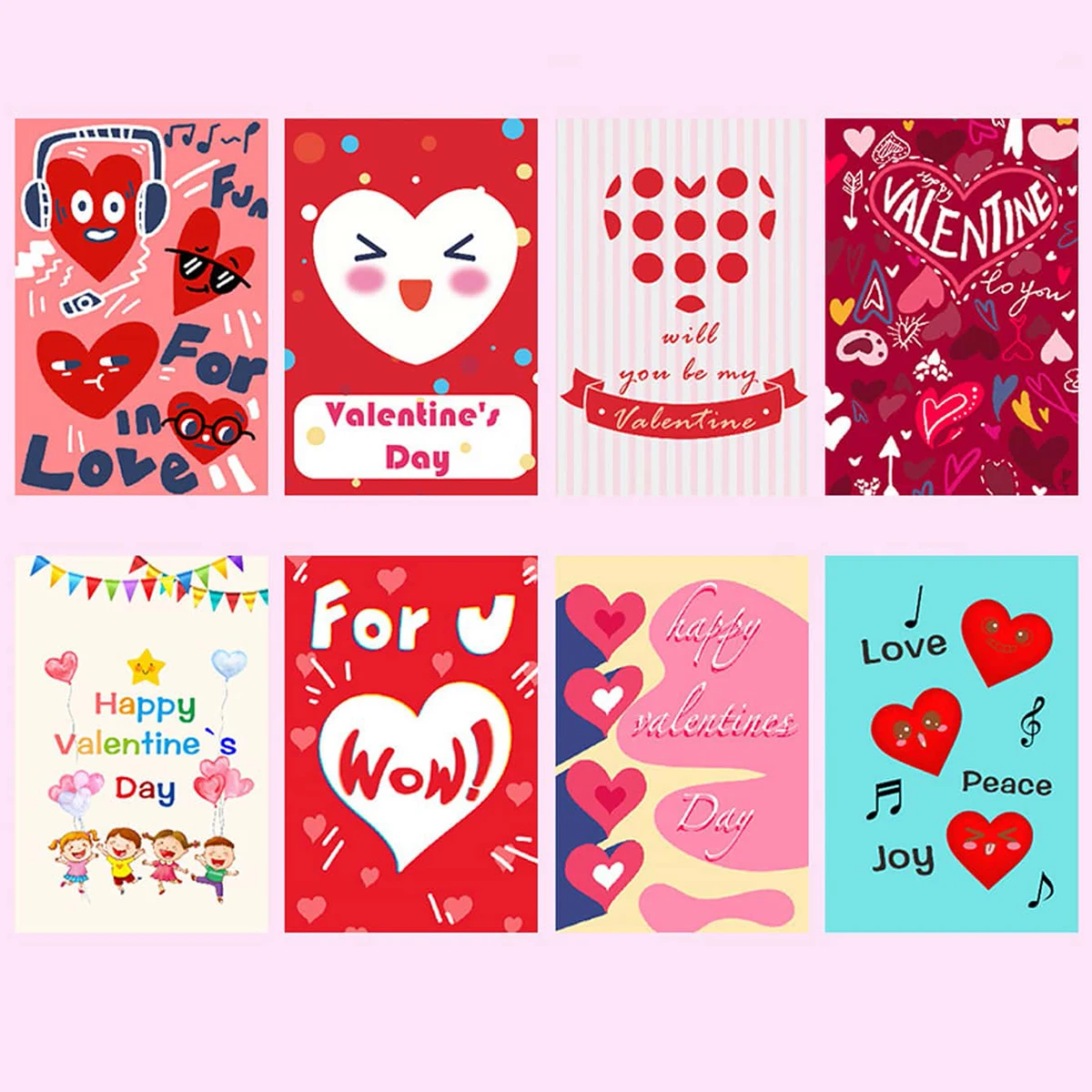 8 Pack Valentine's Day Love Cards with Envelopes Romantic Couples Cards Blessing Expression Message Various patterns