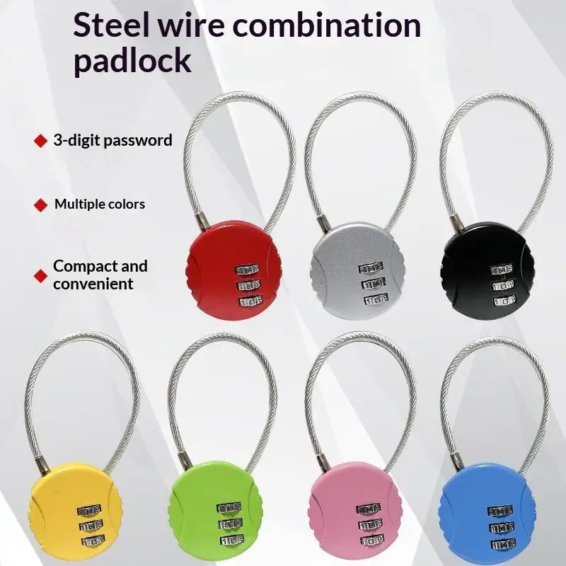 3 Digit Cable Combination Padlock Flexible Wire Password Lock Anti Theft Security Lock For Luggage Backpack Travel Cabinet Use