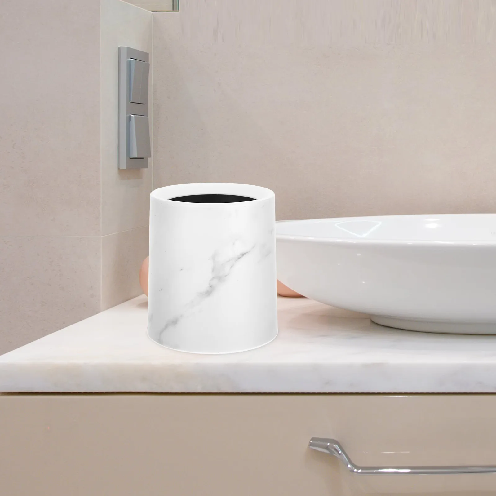 

Marble Trash Can Convenient Wastebasket Pretty Desktop Bin Rubbish White Office