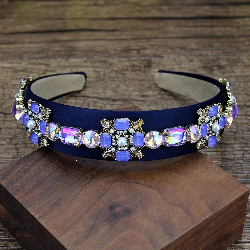 Luxury AB Purple Crystal Opal Headband Rhinestone Diamante Handmade Hairband For Wedding Women Hair Accessories