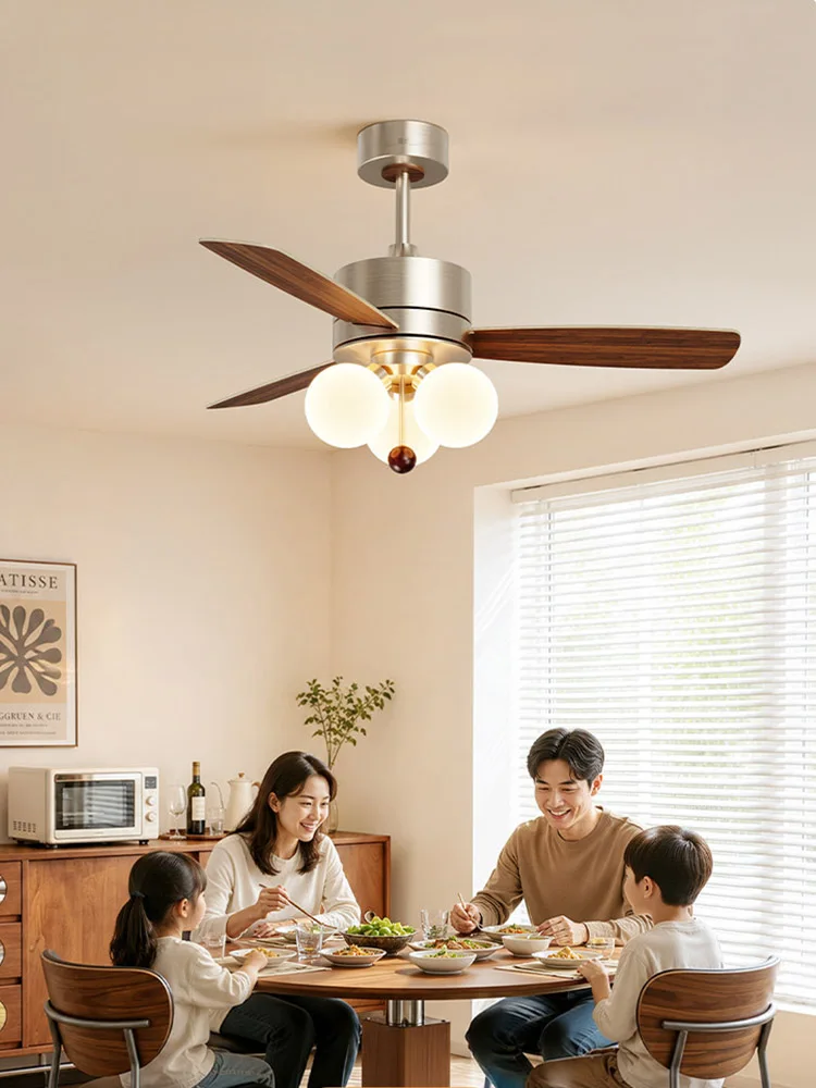 American Retro Wooden Ceiling Fan Light 52 Inch Remote Control LED Vintage Fan Lamp for Living Room Bedroom Home Decor