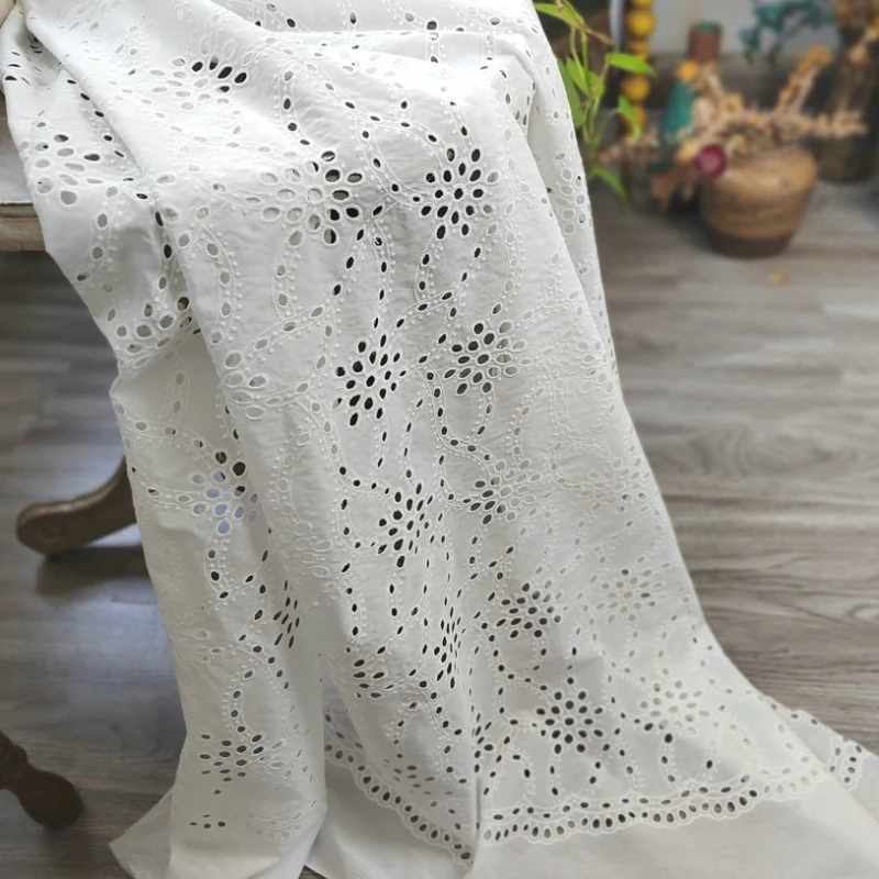 1meter 130cm Wide Embroidery Lace 100% Cotton Fabric Hollow Small Flower for Sewing Dress Clothes DIY Handmade Crafting view 2