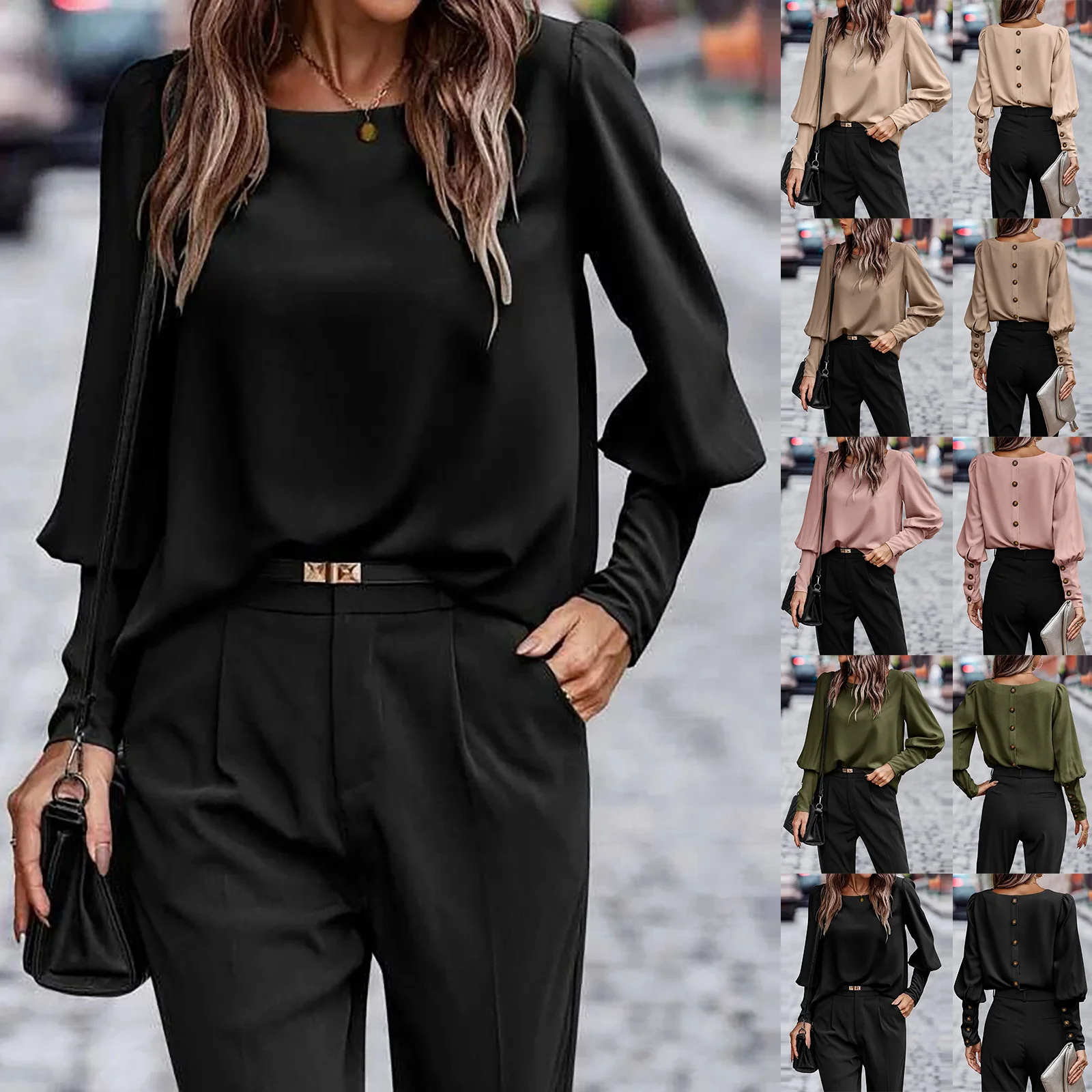 

Женская повседневная рубашка с круглым вырезом, топ, женская стильная однотонная футболка с длинными рукавами, топы, весенне-осенний женский универсальный пуловер