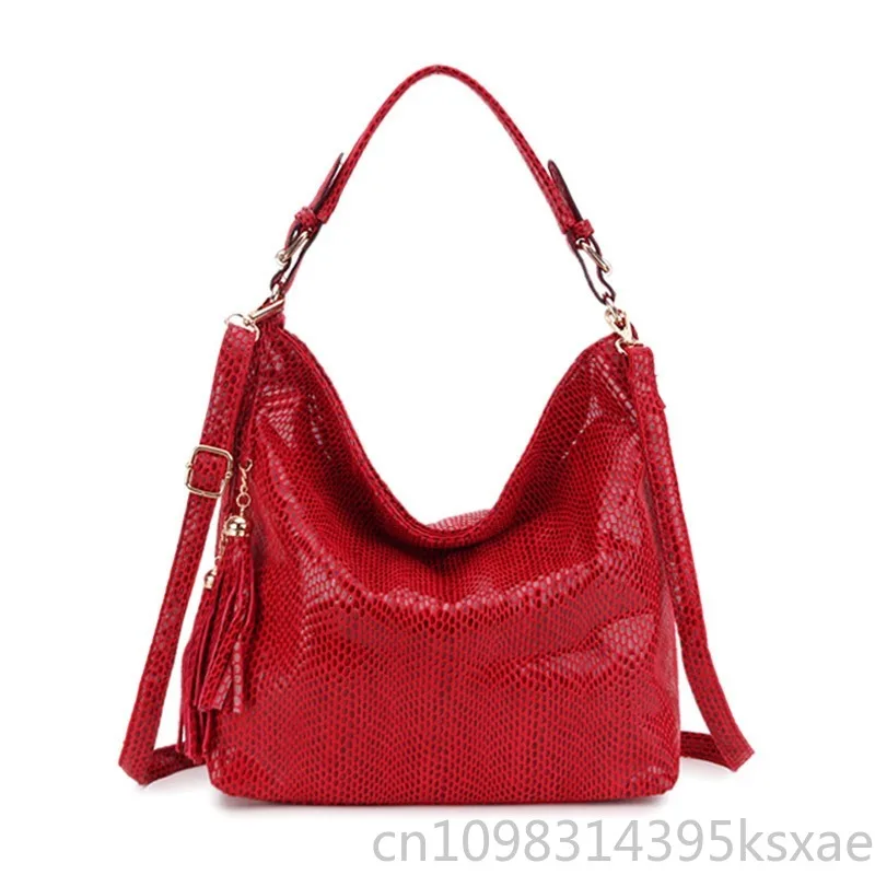 Women's Shoulder Bag Faux Leather Snake Print Tassel Crossbody Hobo Bag Top Handle Convertible Handbag Daily