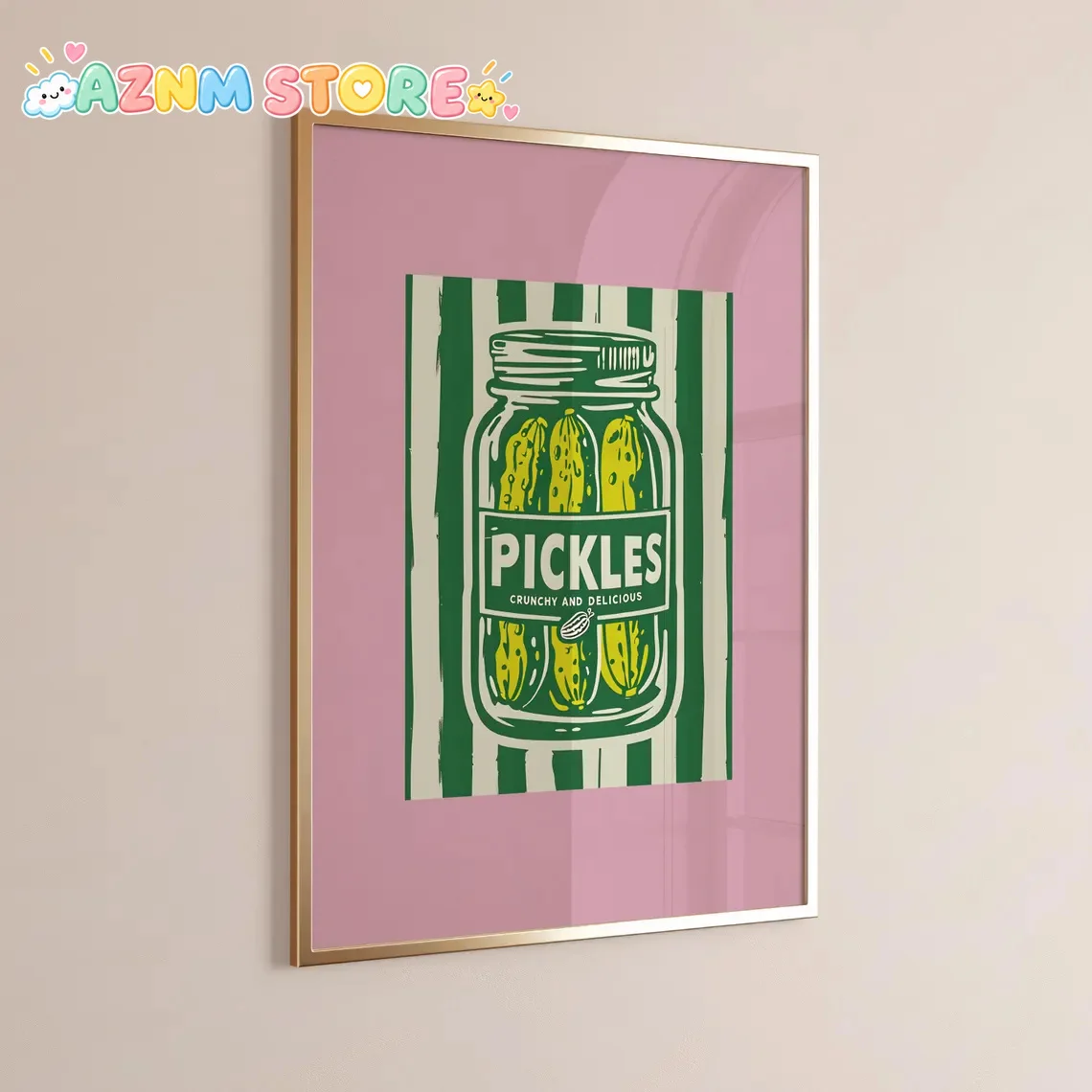 2D Flat, 2D Flat, 1pc, Wall Art, Vintage Poster, Vibrant Pickle Jar Art Print, Green Modern Graphic Canvas Painting, Unique A