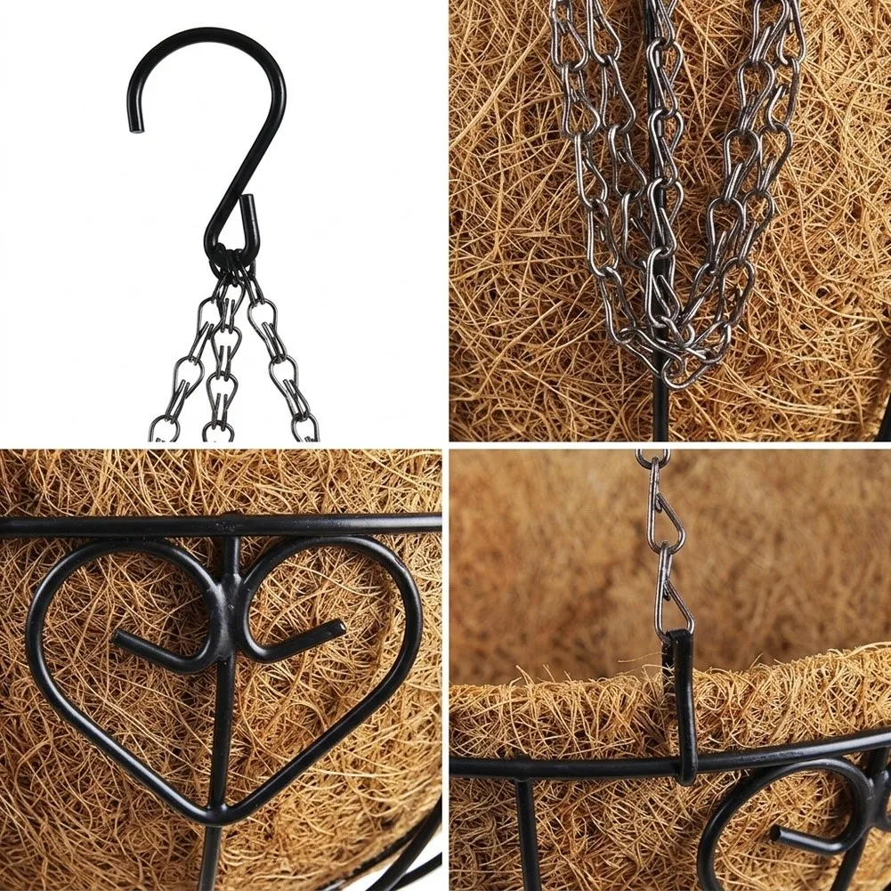 2Pcs Hanging Metal Basket Flower Pots with Coconut Fiber Liners for Enhanced Plant for vitality and Rustic Outdoor Decor
