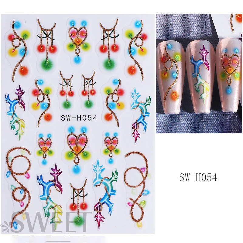 1 pz Cartoon Natale Nail Art Stickers Albero di Natale autoadesivo Fuochi d'artificio di Capodanno Decalcomania per unghie Decorazione per manicure