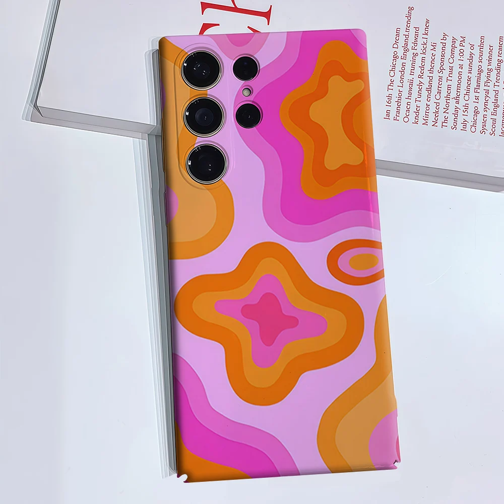 Retro Orange Pink Swirl Phone Case for Samsung Galaxy S26 S25 S24 S23 Ultra Plus Luxury Double-layer anti-fall Back Cover