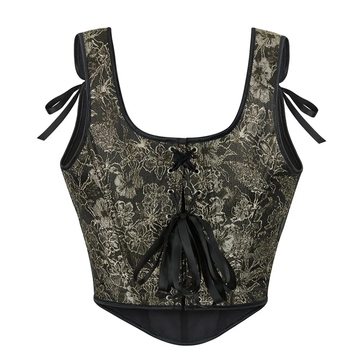 ゴシックレースアップオーバーバストコルセットクロップトップ女性ヴィンテージビスチェベストタンクボディスボディシェイパー胴鎧
