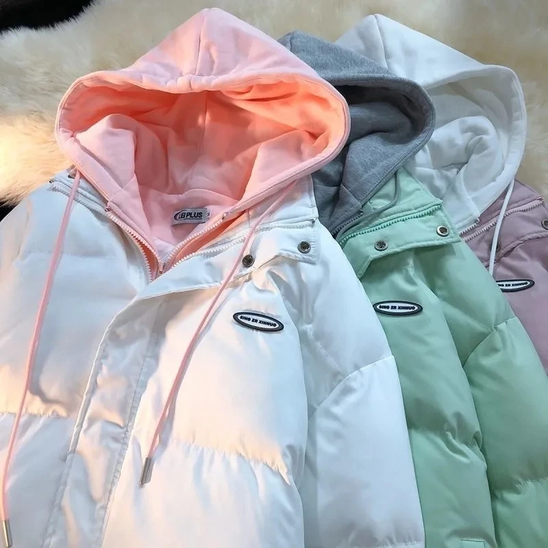 Parka à Capuche en Coton pour Femme, Faux Deux Pièces, Mignon, Hiver, 2023