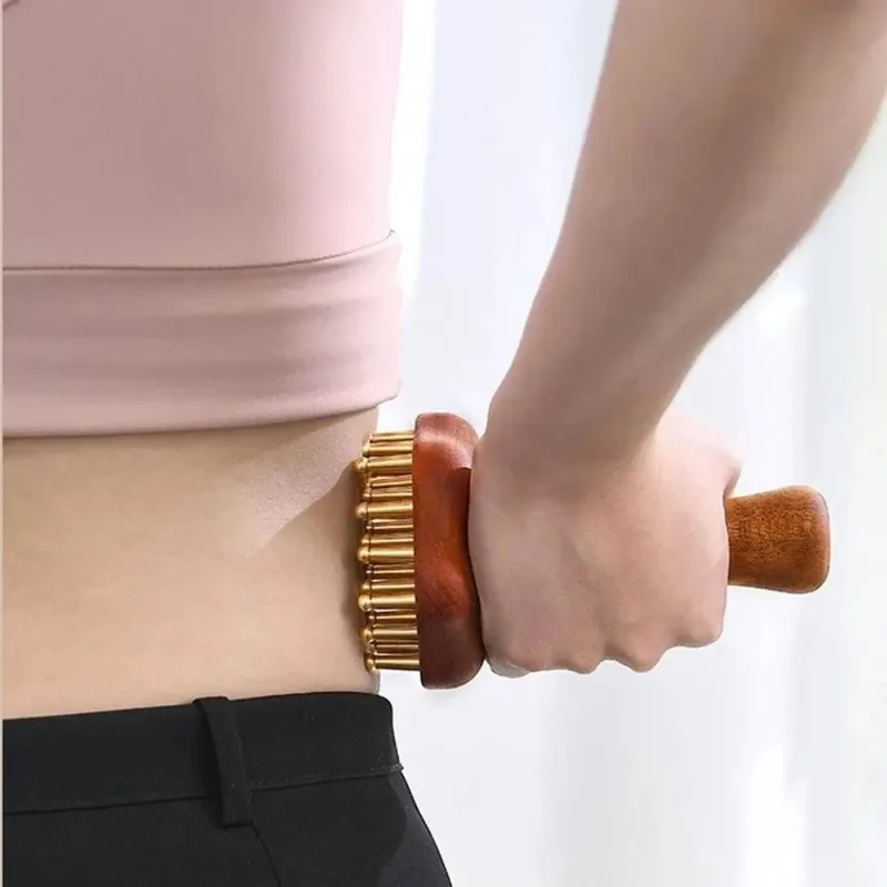 

Portable Wood Massage Brush Wooden Handle 24 Teeth Brass Massage Tool Specific Full Body Massage Weight Loss And Gua Sha Therapy