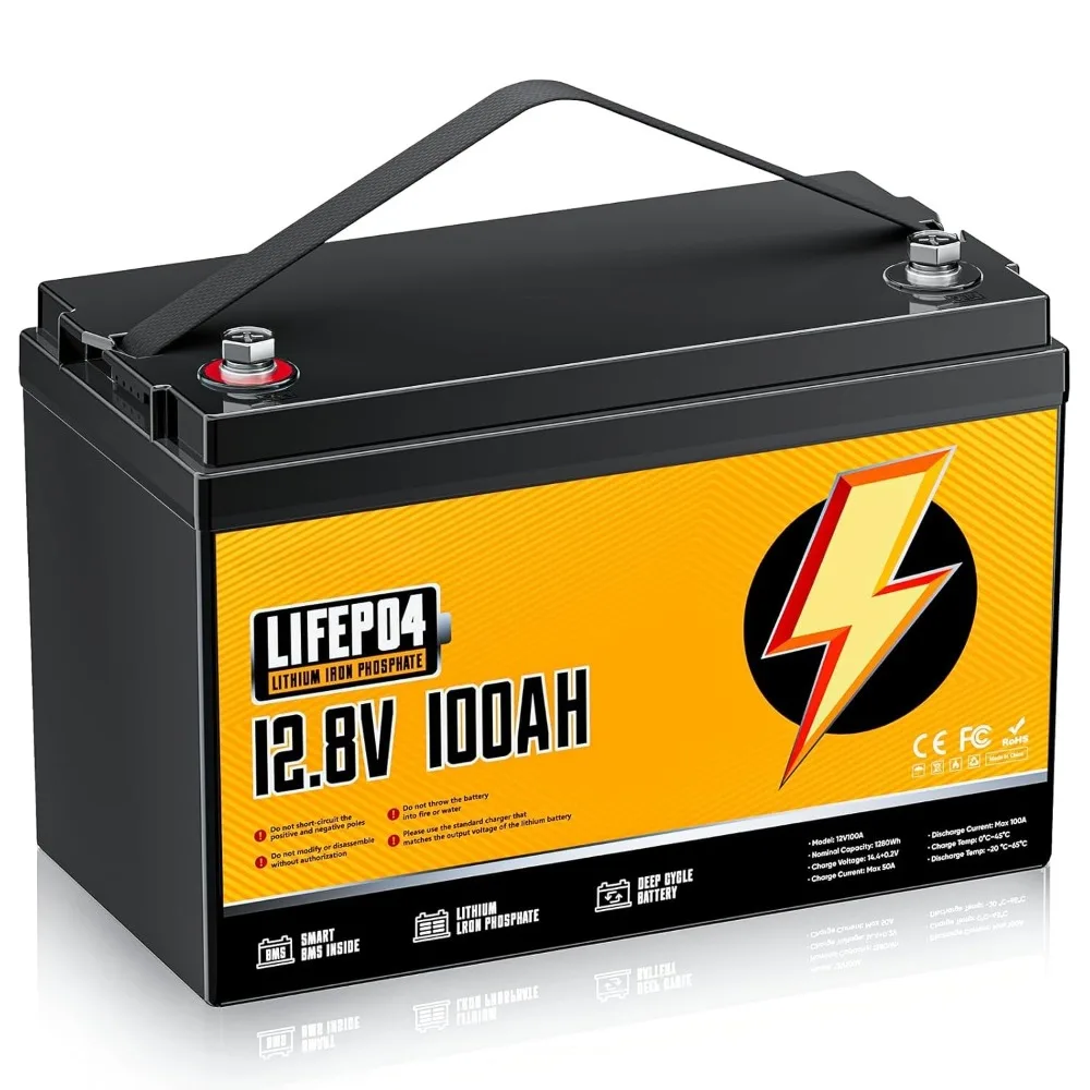 12V 100Ah LiFePO4 Battery, Built-in 120A BMS, 15000 Deep Cycles, Group 31, Lightweight Lithium Iron Phosphate, Customized
