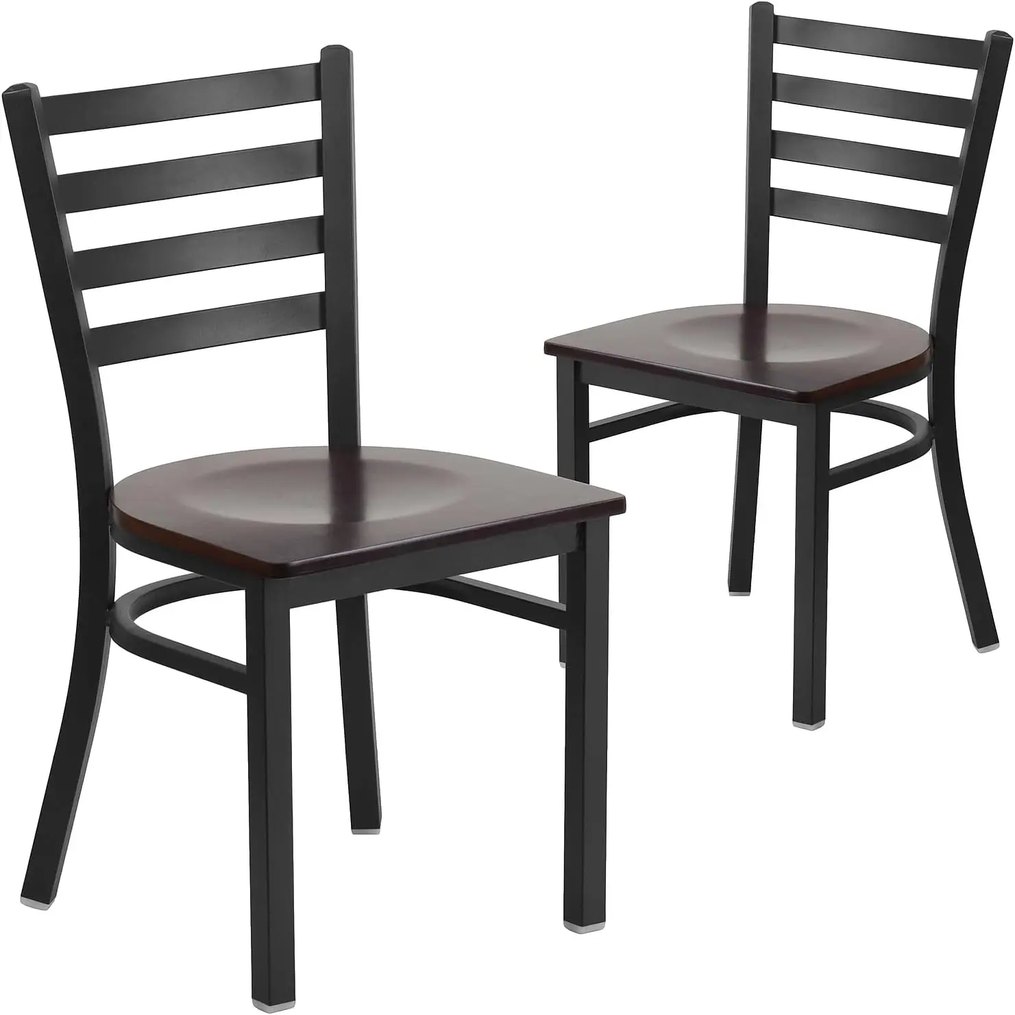 

2 Pack Black Ladder Back Metal Restaurant Chair with Walnut Wood Seat - Durable and Stylish