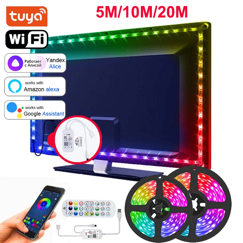 

Led Strip Lights Rgb 5050 Music Sync Led Tape Light USB 5V Rgb Led Lights Strip Wifi Alexa 5050 Christmas Lights TV Backlight