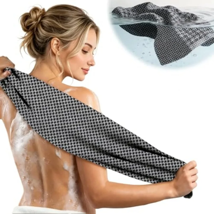 Exfoliating Washcloth Face and Body Scrub Towel - 2-in-1 Exfoliating Towel with Hexagon Fibers, Body Scrubber with 2 Sides for