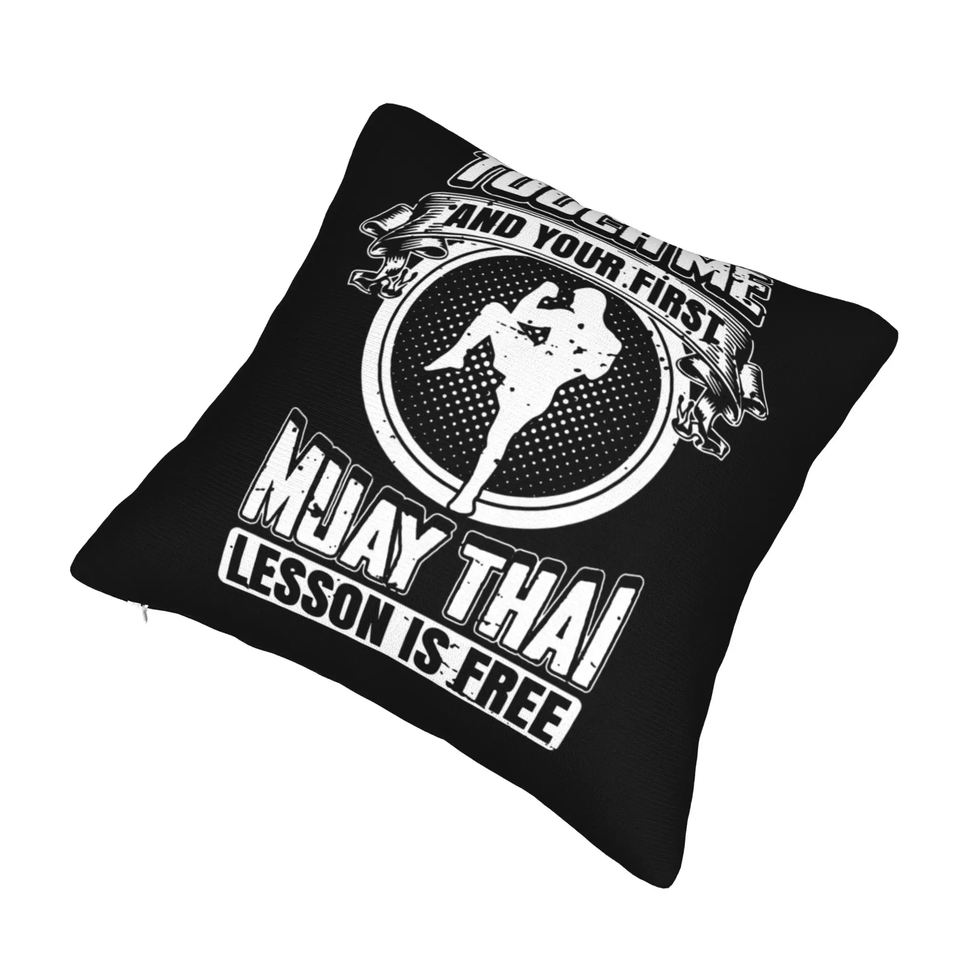 Touch Me and Your First Muay Thai Lesson Is Free Cushion Cover 45x45cm Thailand Martial Art Fighter Soft Modern Home Decoration
