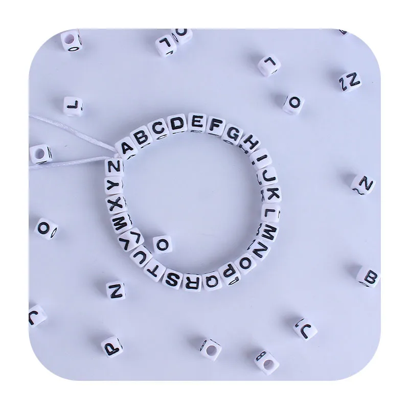 ABCPICK 7mm 100pc/lot Baby Square Acrylic English Alphabet Beads Teething Loose Bead for Pacifier Chain Necklace Accessories