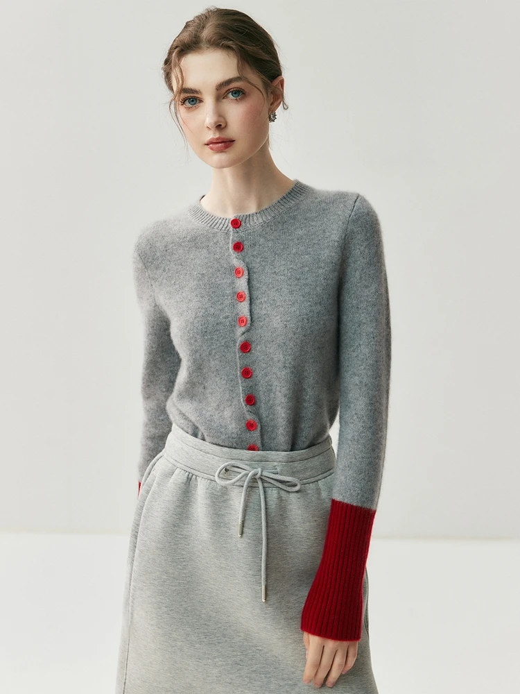 CHICUU Dámský svetr s dlouhým rukávem a kardiganem, 100% kašmírový svetr, podzimní a zimní základní kabát s dlouhým rukávem a kašmírovým kardiganem - náhled 4