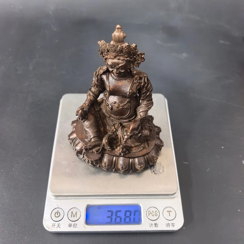 Chinese Retro Yellow Jambhala Statue Vintage Metal Tibetan Wealth God Figurine Desktop Ornament Altar Feng Shui Decor Craft Gift