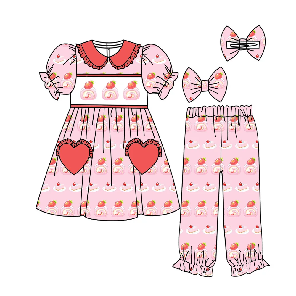 

Chocolate Cookies as Food Print New Girls Pleated Heart Pocket Pajama Set Boutique Girls Set