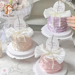 Cake Topper Happy Mother's Day Decor Pearl Bow Mom Girl Flower Heart Cake Flags Birthday Wedding Party Baking DIY Decor Pink Gif