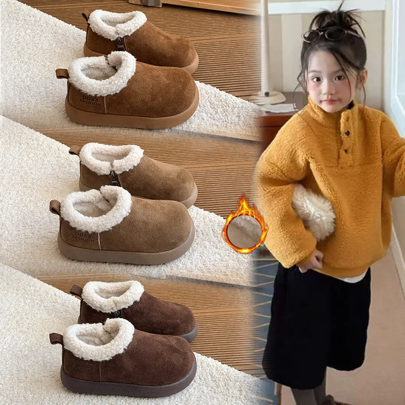 

Children Casual Shoes Suede Warm Kids Ankle Boots Round Toes Soft 2025 Winter Girls Princess Boots Korean Style Versatile Casual