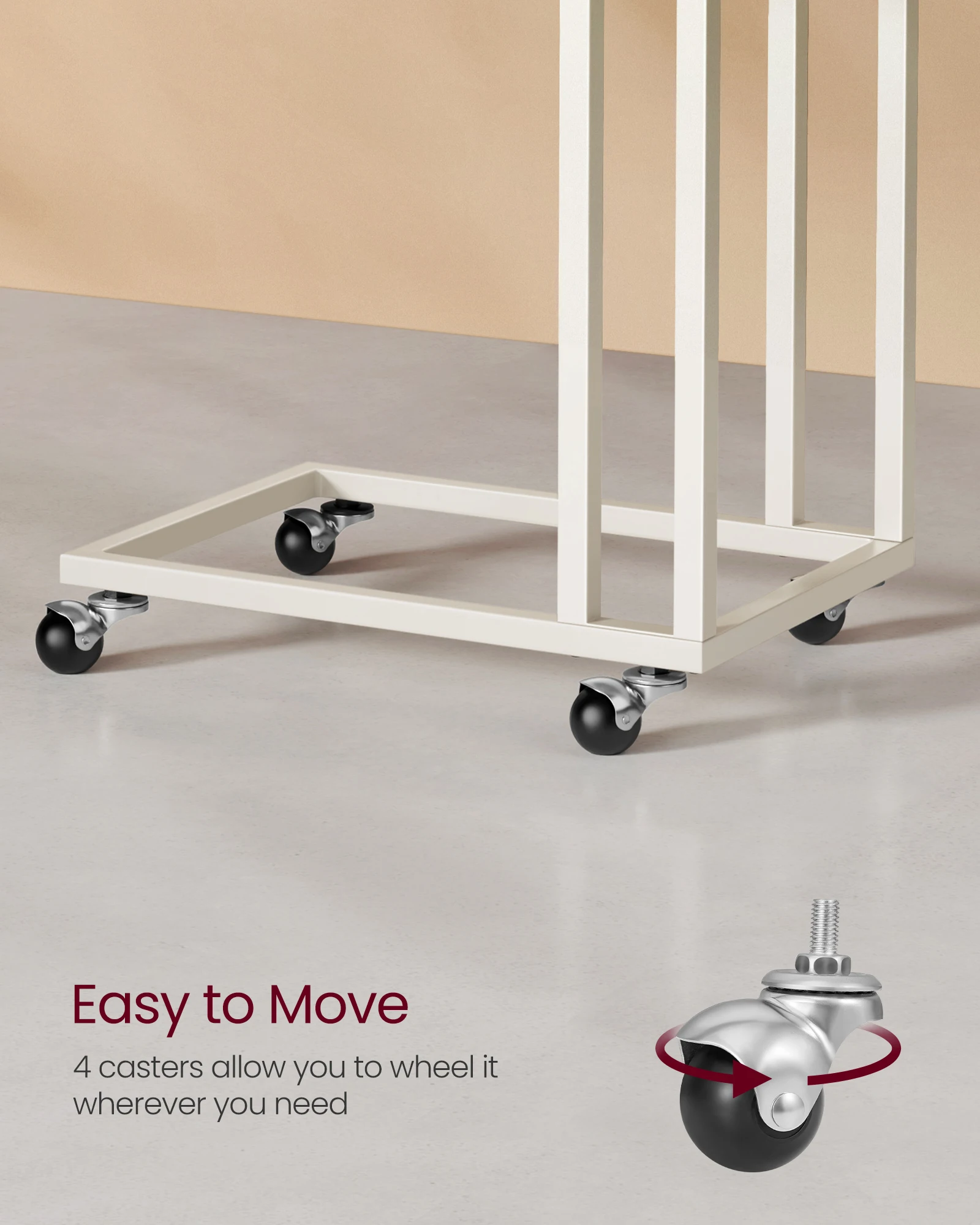 VASAGLE End Table, C Shaped TV Tray with Metal Frame Rolling Casters for Coffee Laptop Mobile Tablet, Industrial Side Table image 4